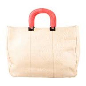 RARE Kotur Mortimer Balinese Straw Tote with Orange Snakeskin Sueded Handles